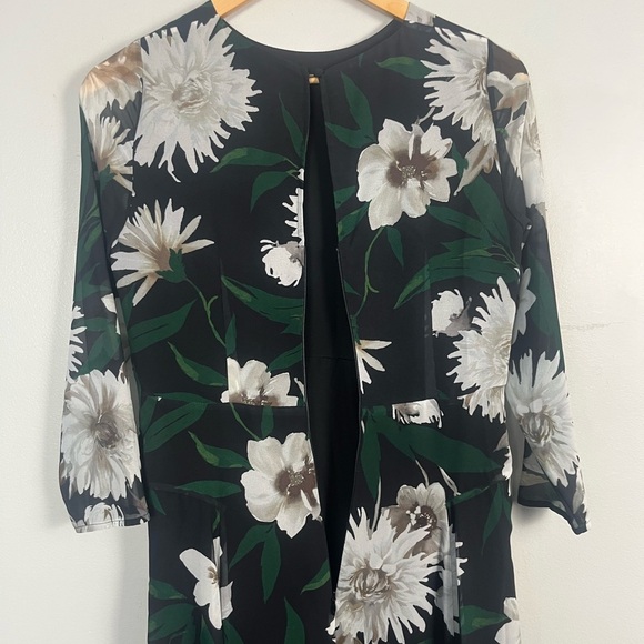 Hobbs London Dress green white black Floral Print Midi Length Dress size 2 - Picture 10 of 11